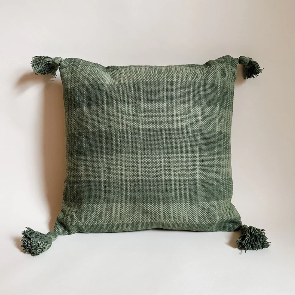 NWT Handwoven Plaid Pillow Green